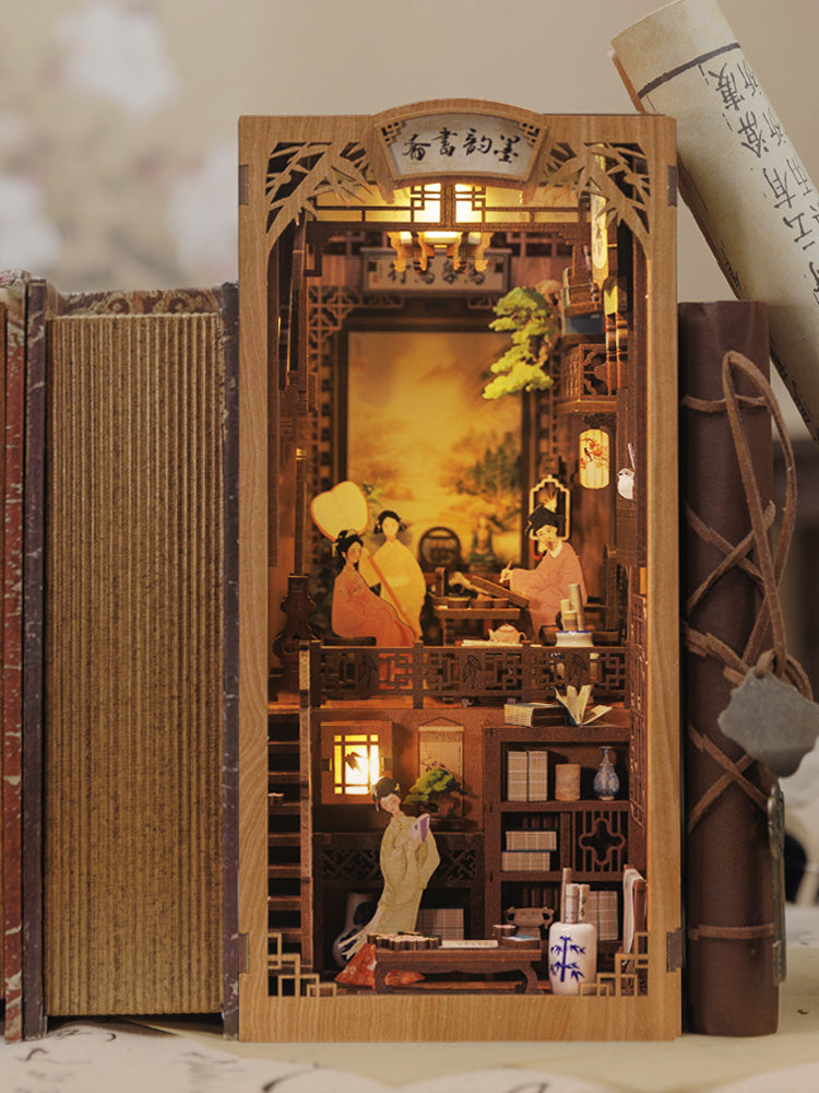 DIY Wooden Book Nook Kit Miniature Bookshelf Inserts(Ink Rhyme Bookstore)