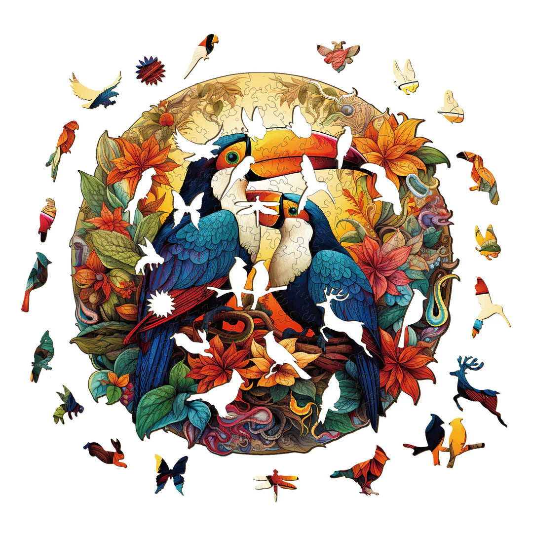Flowers & Toucans - Wooden Jigsaw Puzzle