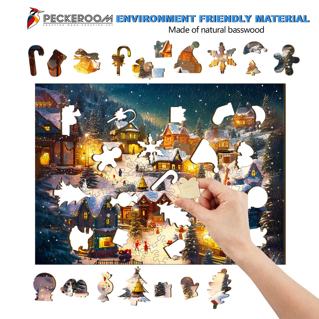 Christmas Eve Town - Wooden Jigsaw Puzzle