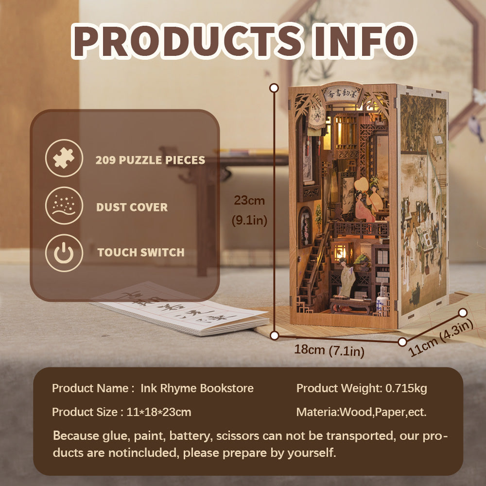 DIY Wooden Book Nook Kit Miniature Bookshelf Inserts(Ink Rhyme Bookstore)