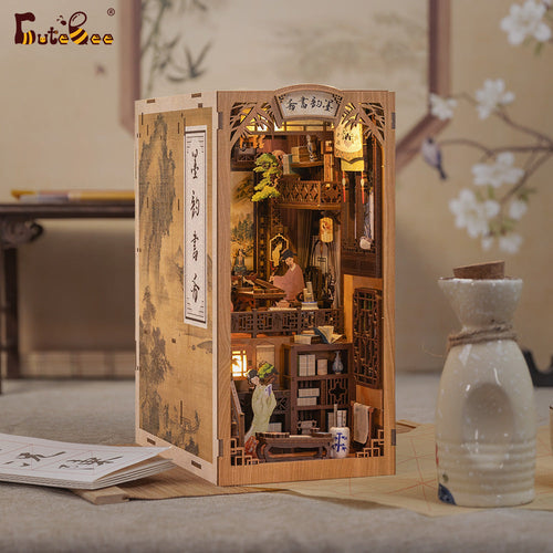 DIY Wooden Book Nook Kit Miniature Bookshelf Inserts(Ink Rhyme Bookstore)