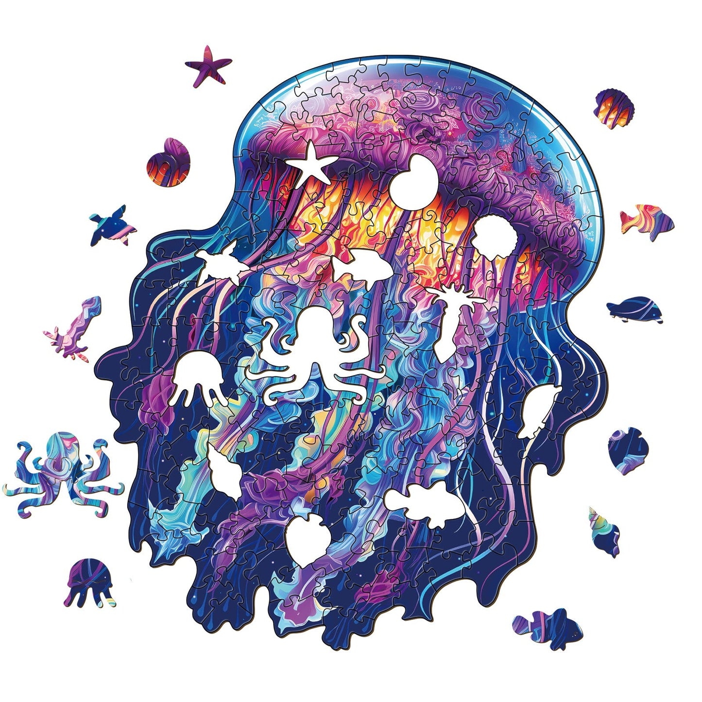 Colored Jellyfish - Wooden Jigsaw Puzzle