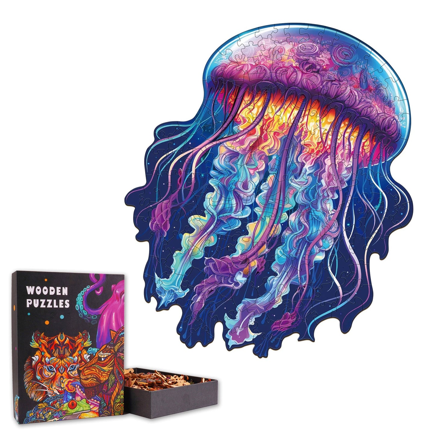 Colored Jellyfish - Wooden Jigsaw Puzzle
