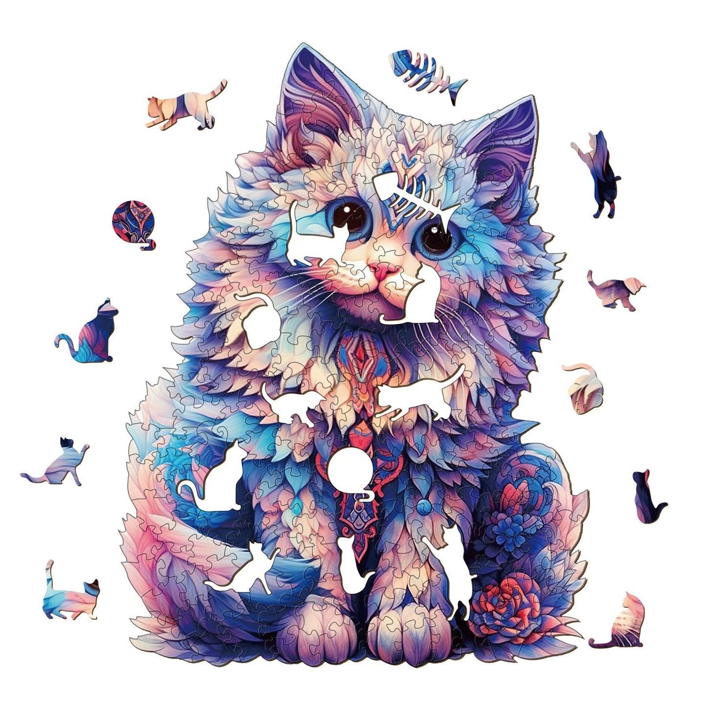 Floral Ragdoll Cat - Wooden Jigsaw Puzzle