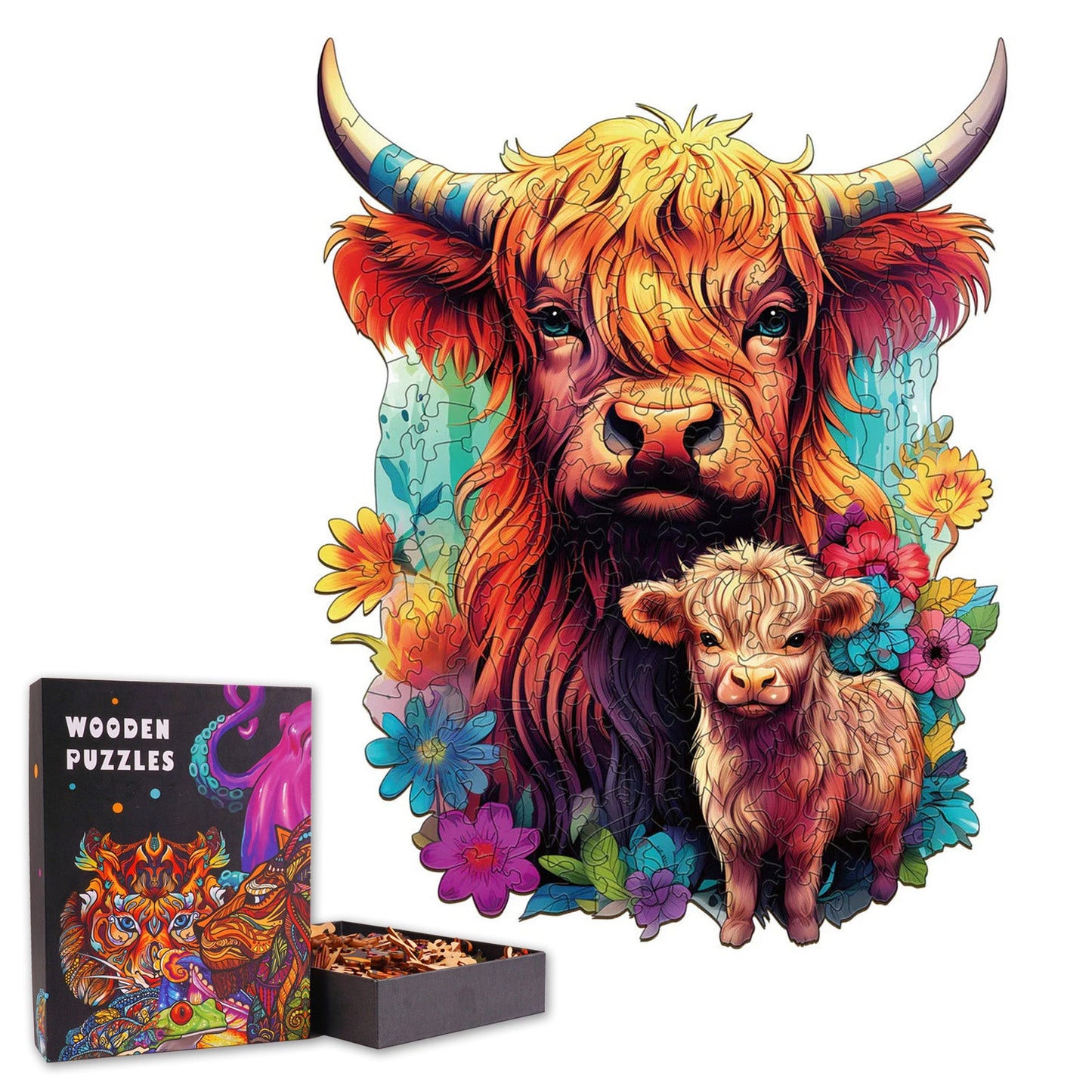 Highland Cattle Family - Wooden Jigsaw Puzzle