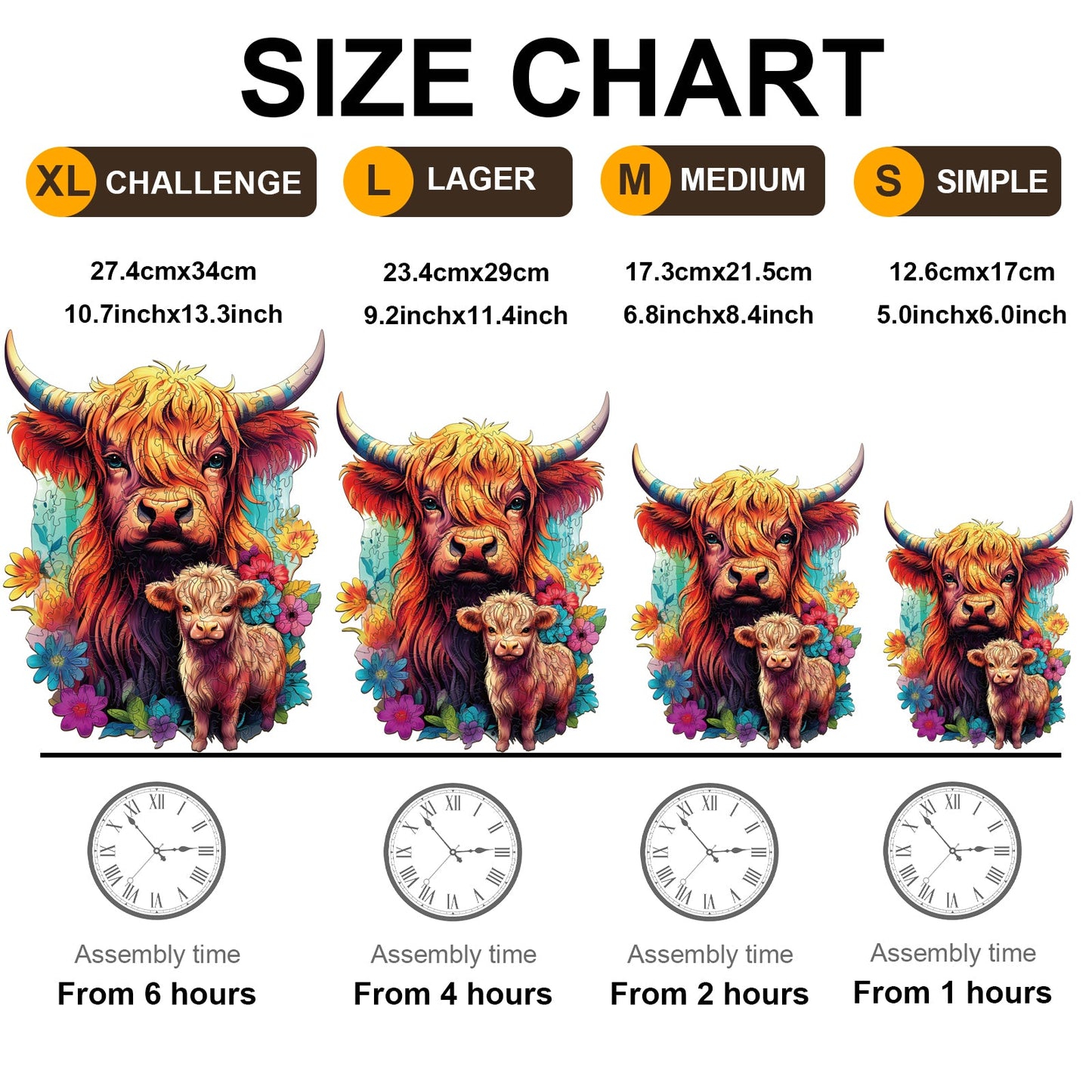 Highland Cattle Family - Wooden Jigsaw Puzzle