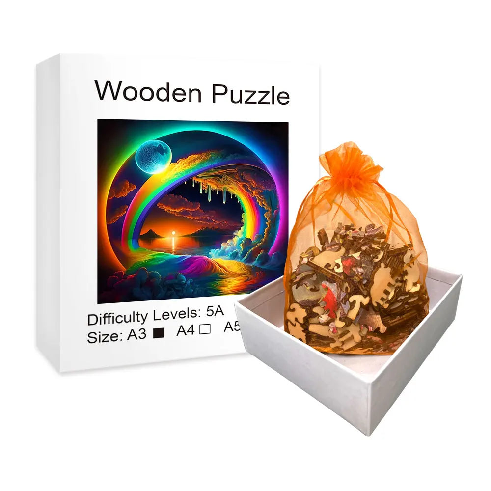 Colorful Moon Rainbow - Wooden Jigsaw Puzzle