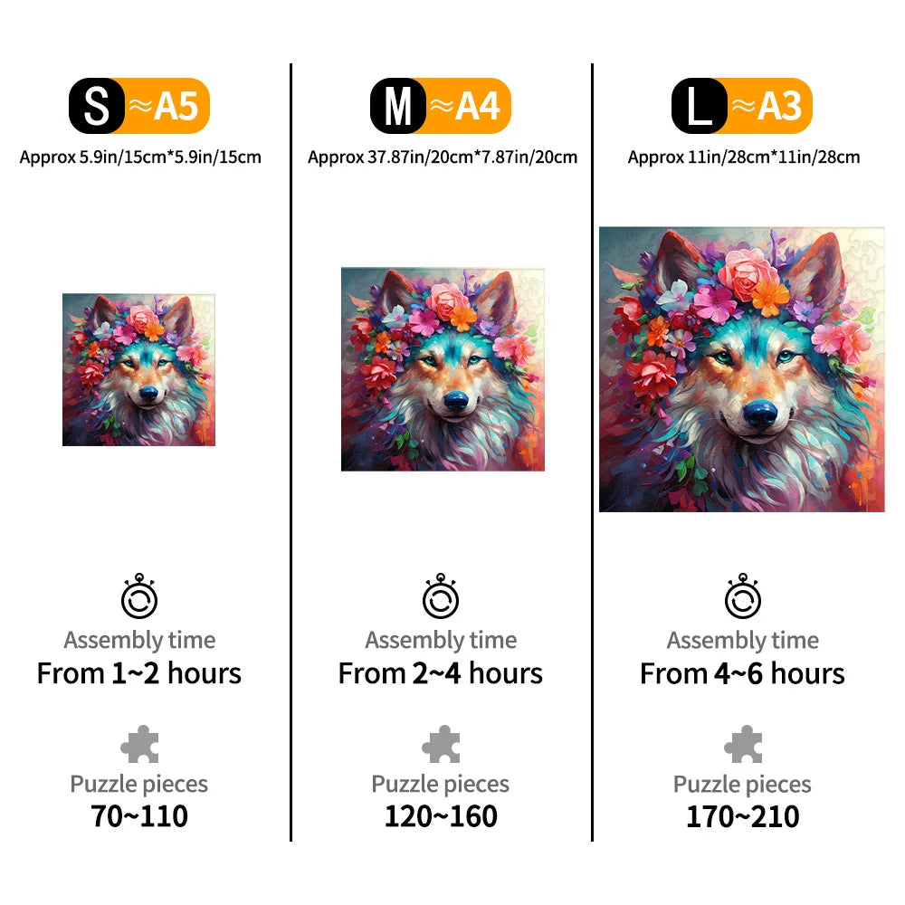 Flower Wolf - Wooden Jigsaw Puzzle