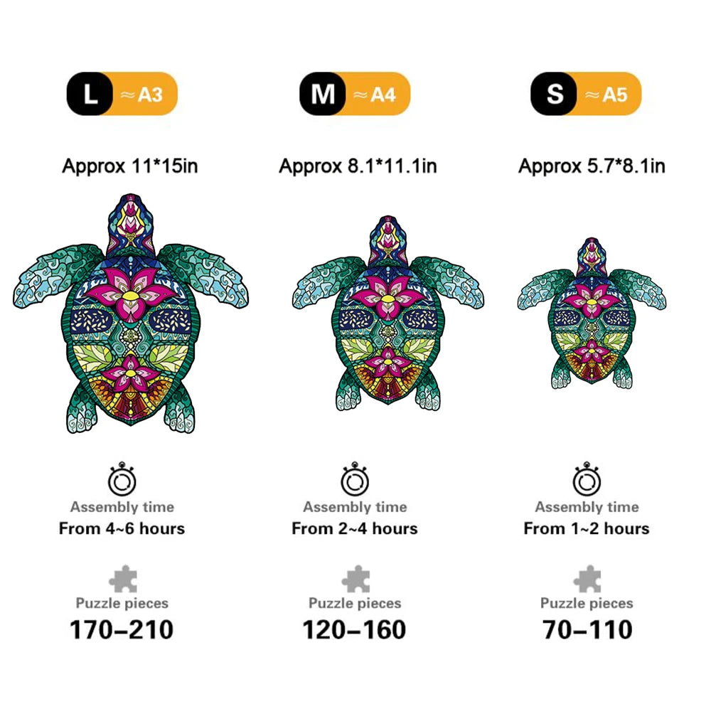 Pink Flower Turtle - Wooden Jigsaw Puzzle