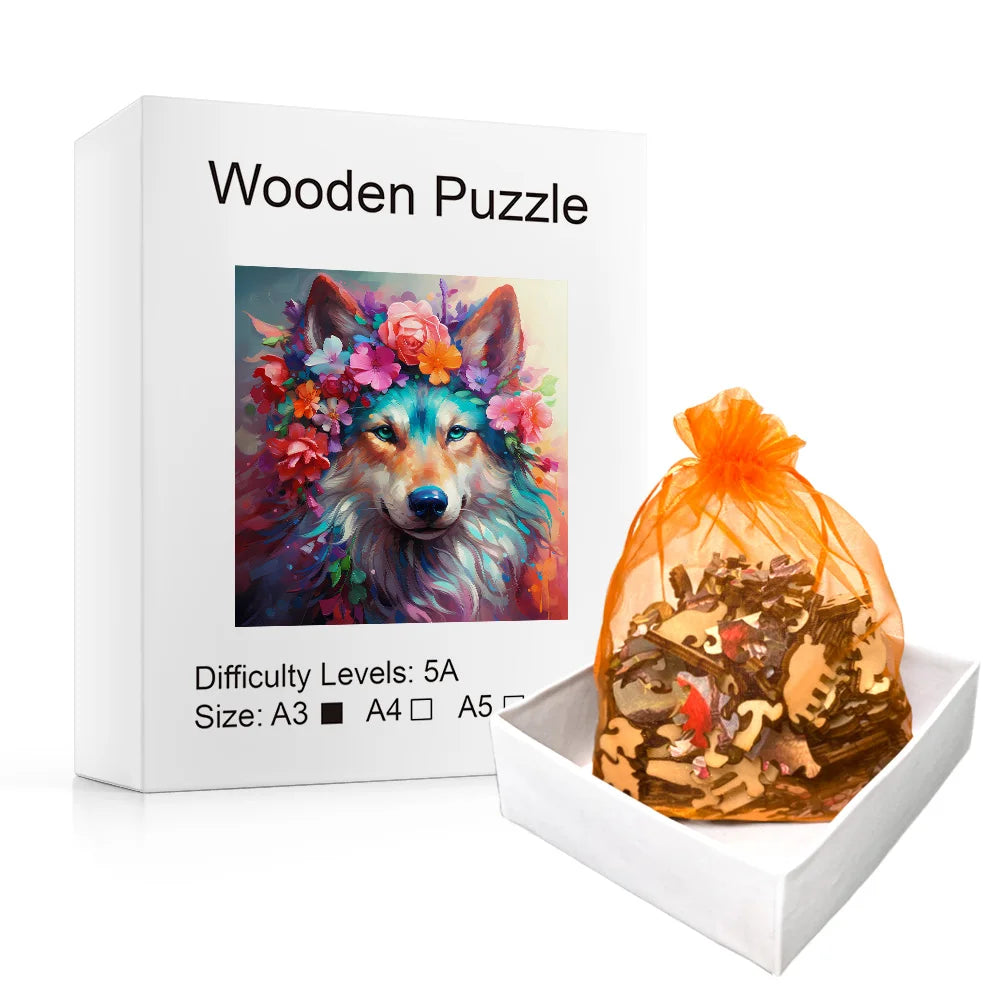 Flower Wolf - Wooden Jigsaw Puzzle