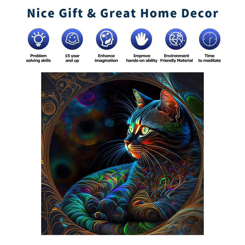Cozy Galaxy Cat - Wooden Jigsaw Puzzle