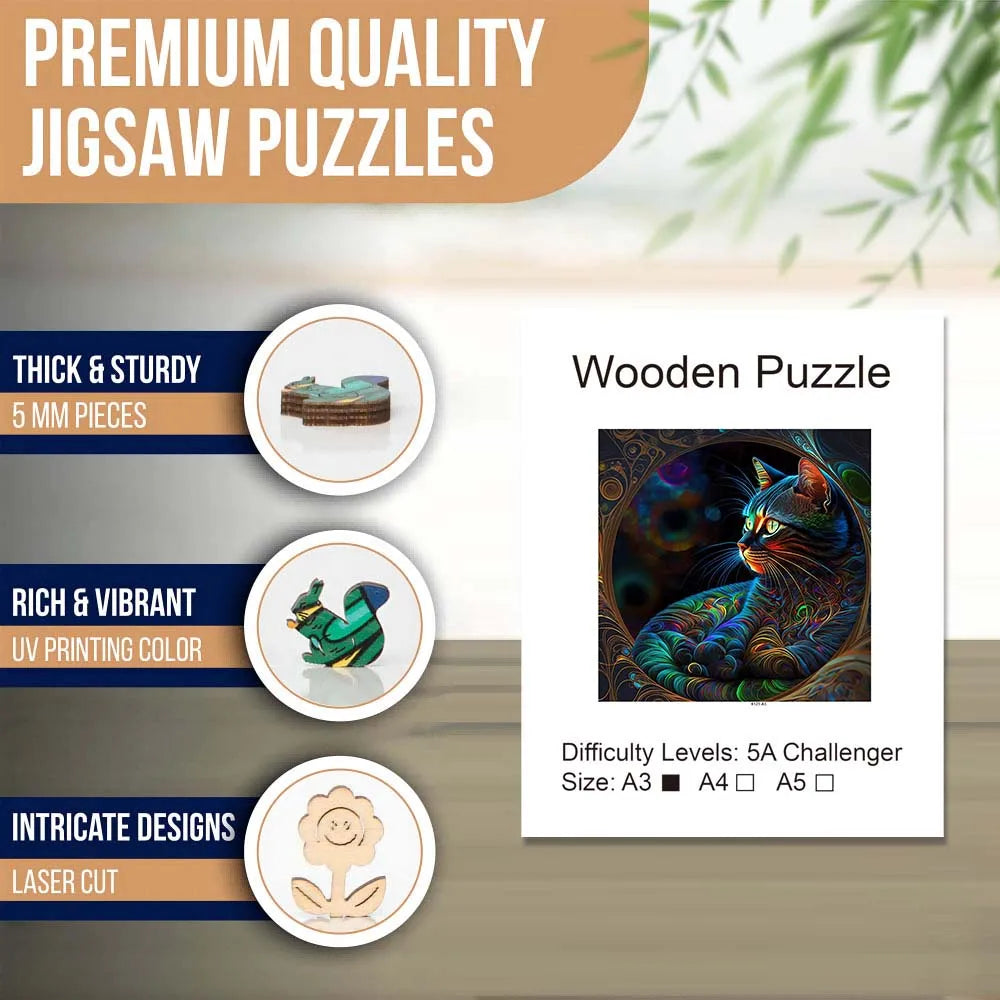 Cozy Galaxy Cat - Wooden Jigsaw Puzzle