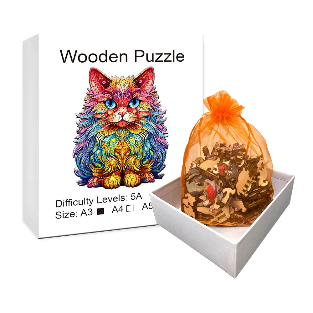 Rainbow Persian Cat - Wooden Jigsaw Puzzle