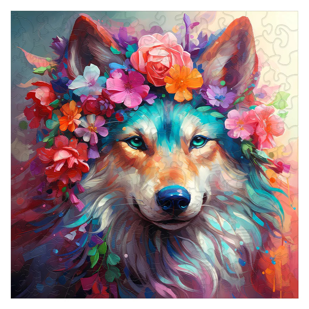 Flower Wolf - Wooden Jigsaw Puzzle