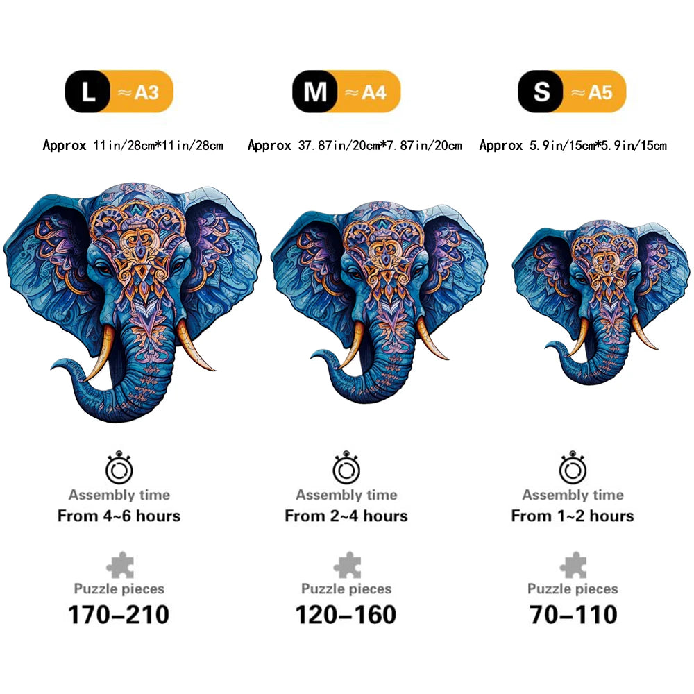 Blue Mandala Elephant - Wooden Jigsaw Puzzle
