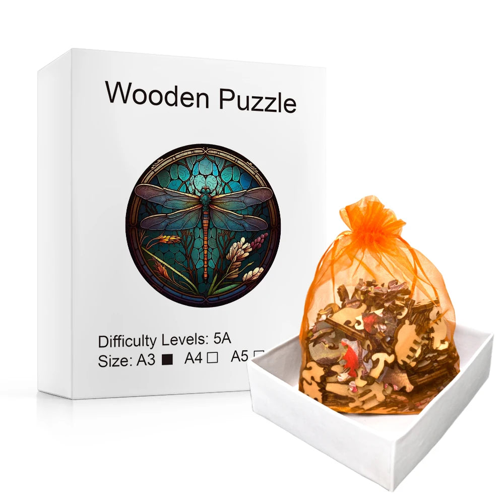 Stained Green Dragonfly - Wooden Jigsaw Puzzle