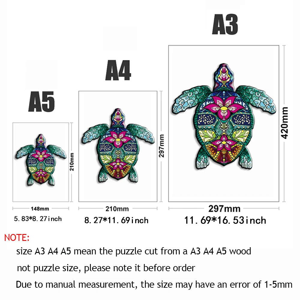 Pink Flower Turtle - Wooden Jigsaw Puzzle