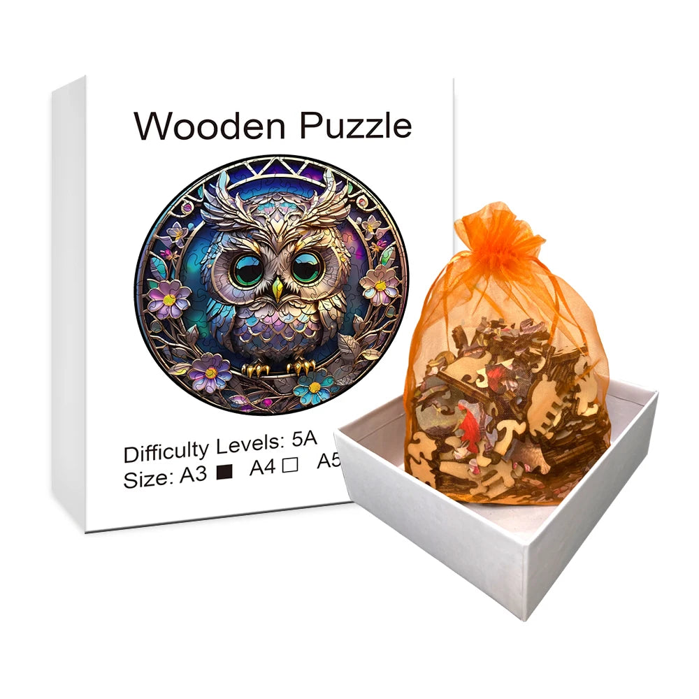 Stained Glass Owl - Wooden Jigsaw Puzzle