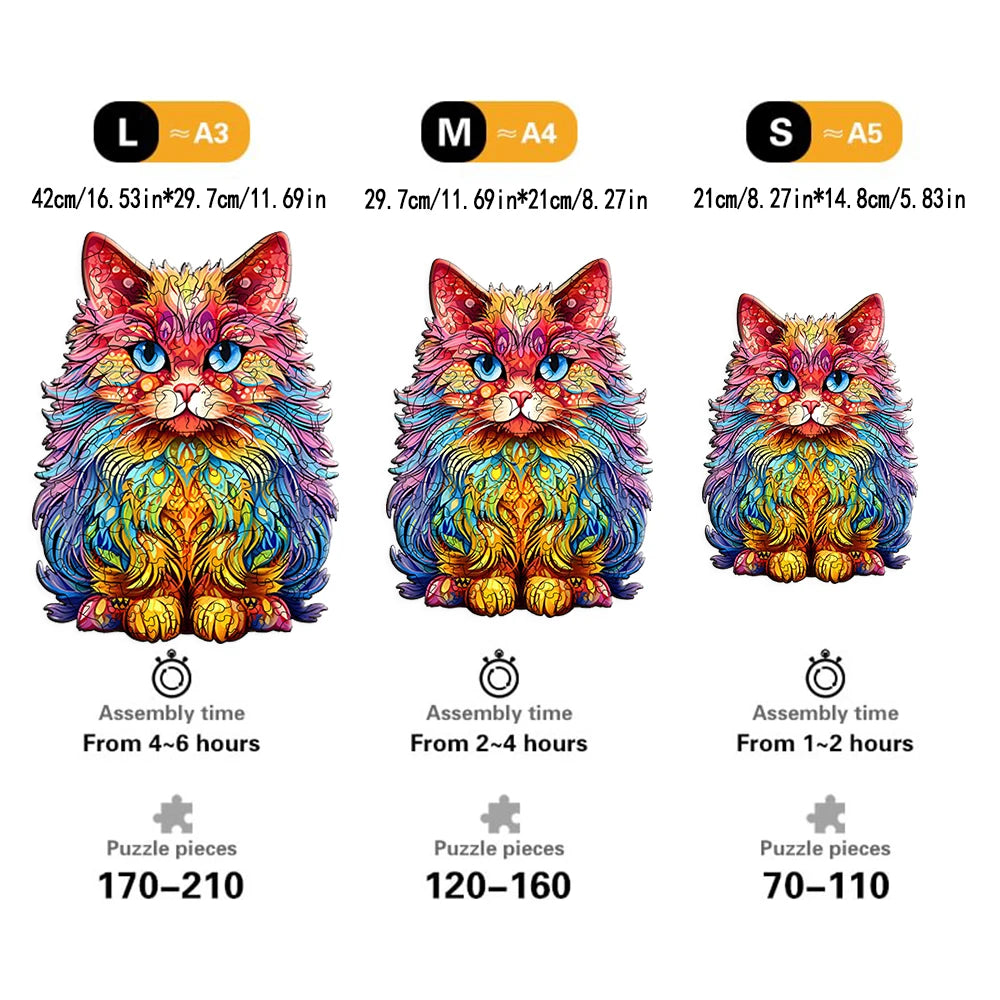 Rainbow Persian Cat - Wooden Jigsaw Puzzle