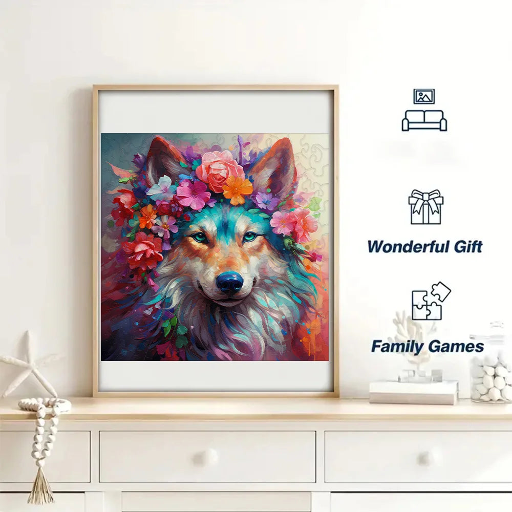 Flower Wolf - Wooden Jigsaw Puzzle