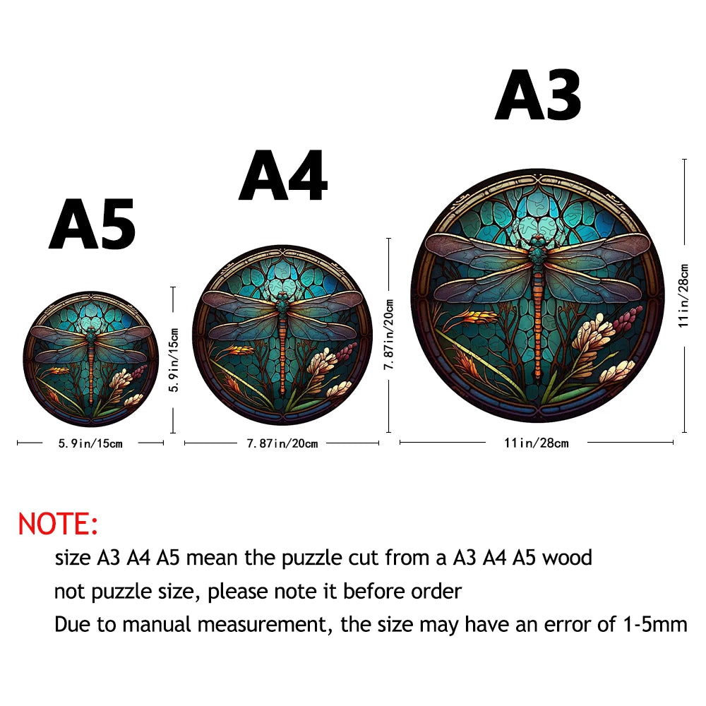 Stained Green Dragonfly - Wooden Jigsaw Puzzle