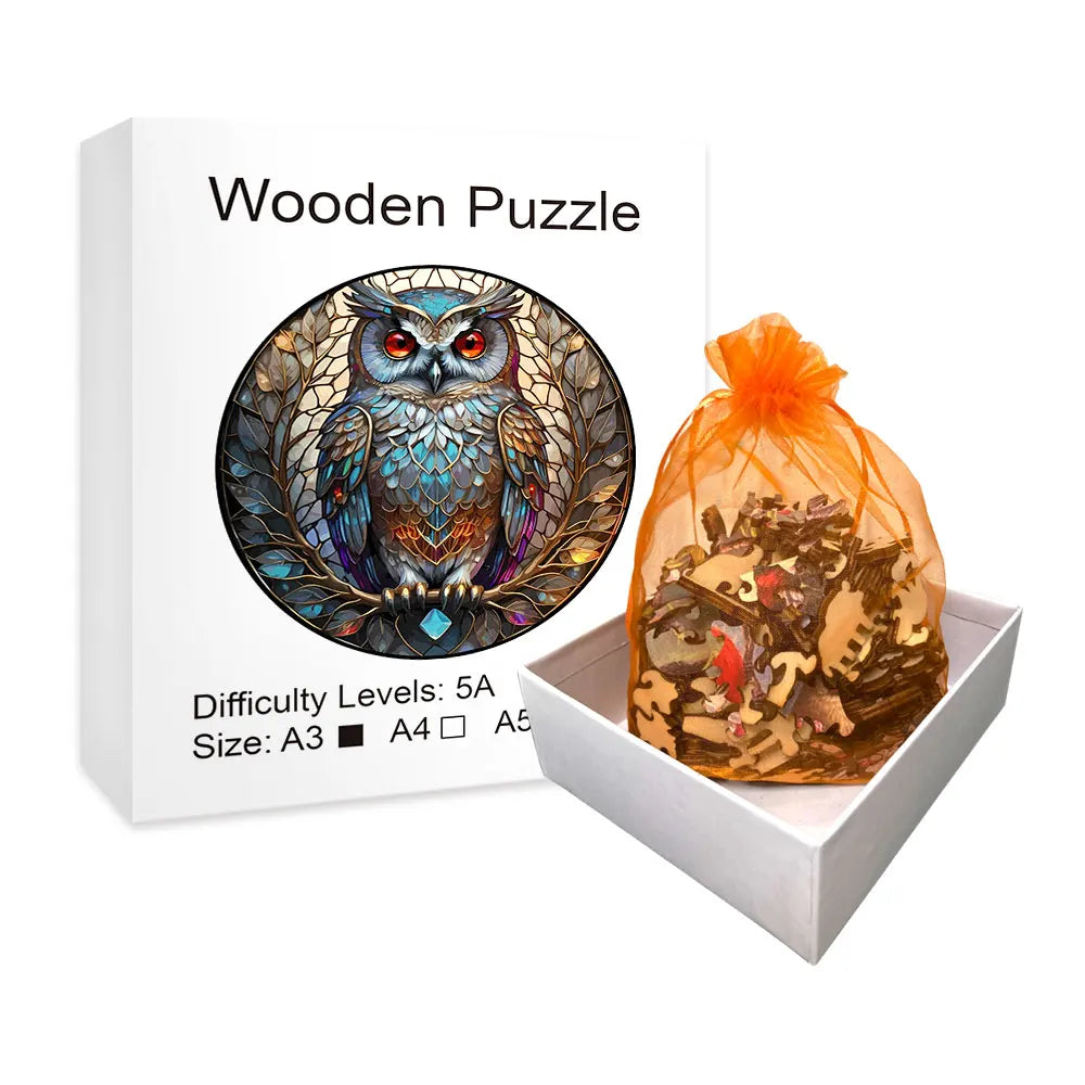 Stained Glass Owl - Wooden Jigsaw Puzzle