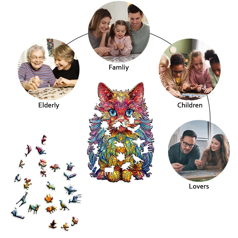 Rainbow Persian Cat - Wooden Jigsaw Puzzle