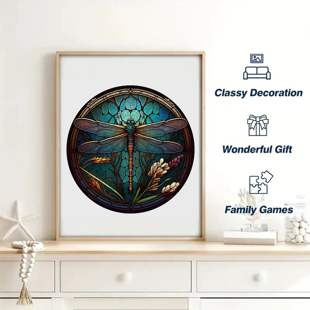 Stained Green Dragonfly - Wooden Jigsaw Puzzle