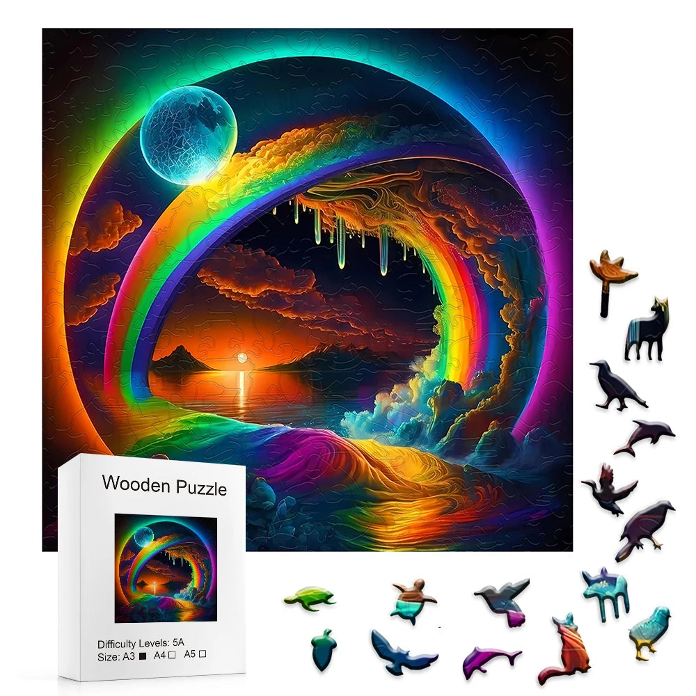Colorful Moon Rainbow - Wooden Jigsaw Puzzle