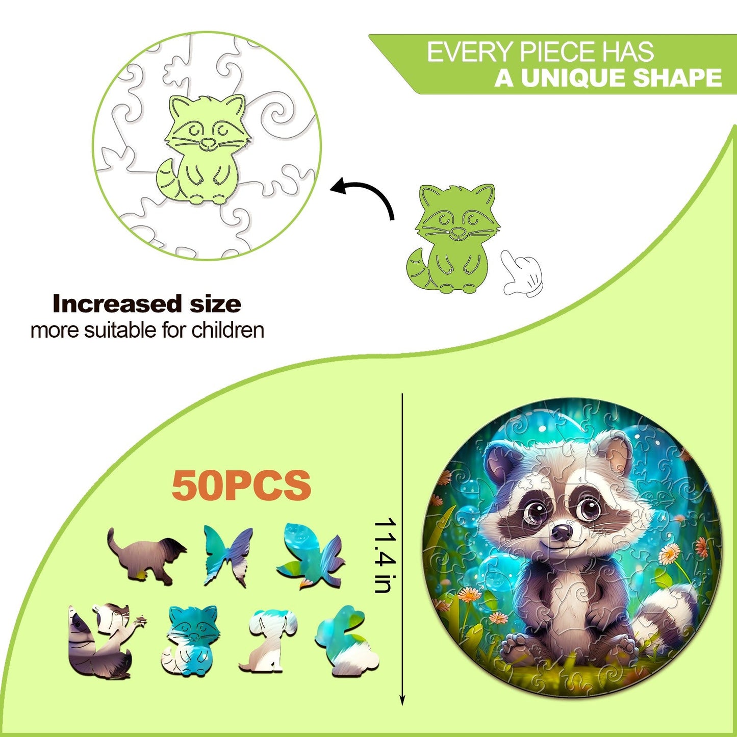 Wooden Jigsaw Puzzle for Kids - Cute Raccoon
