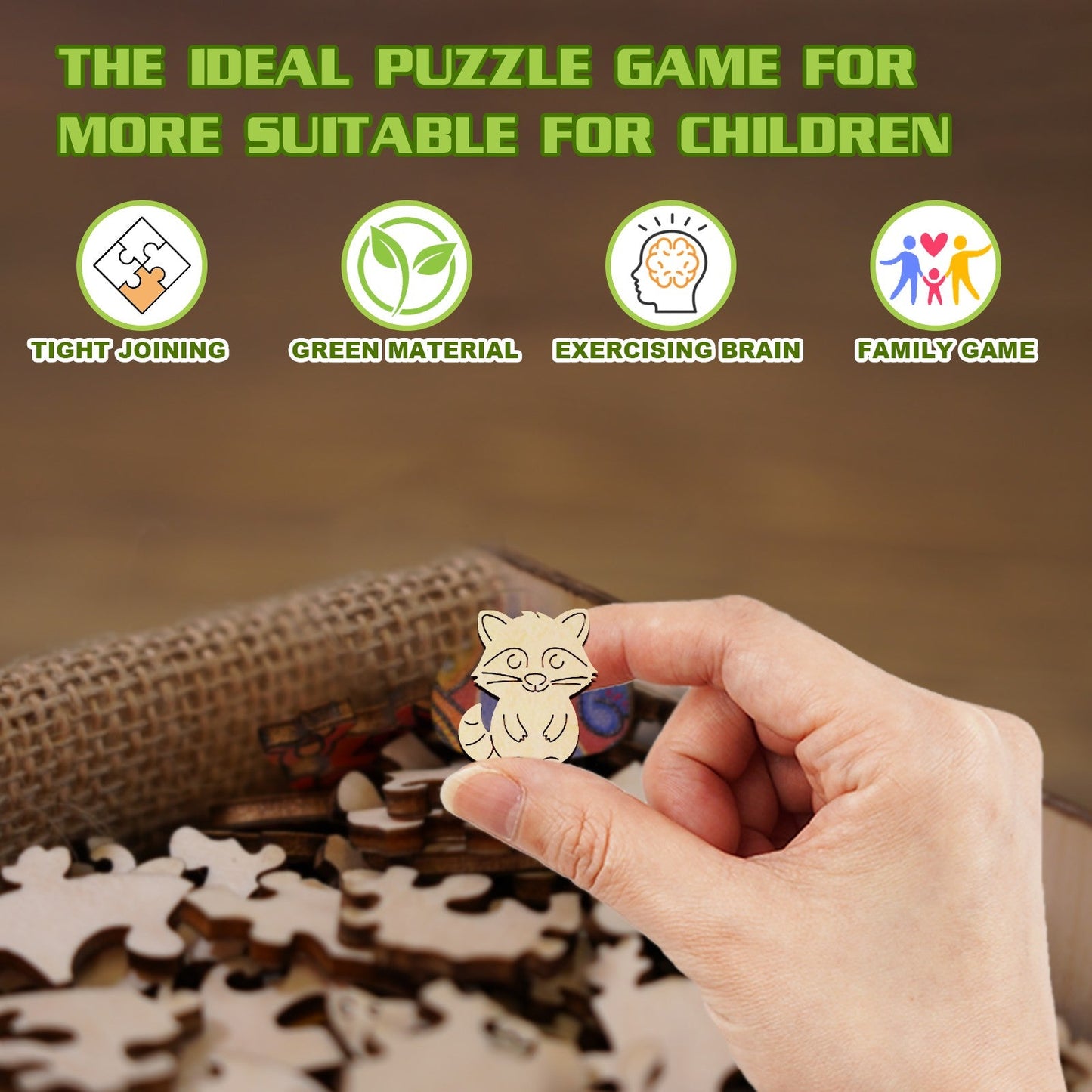 Wooden Jigsaw Puzzle for Kids - Cute Raccoon