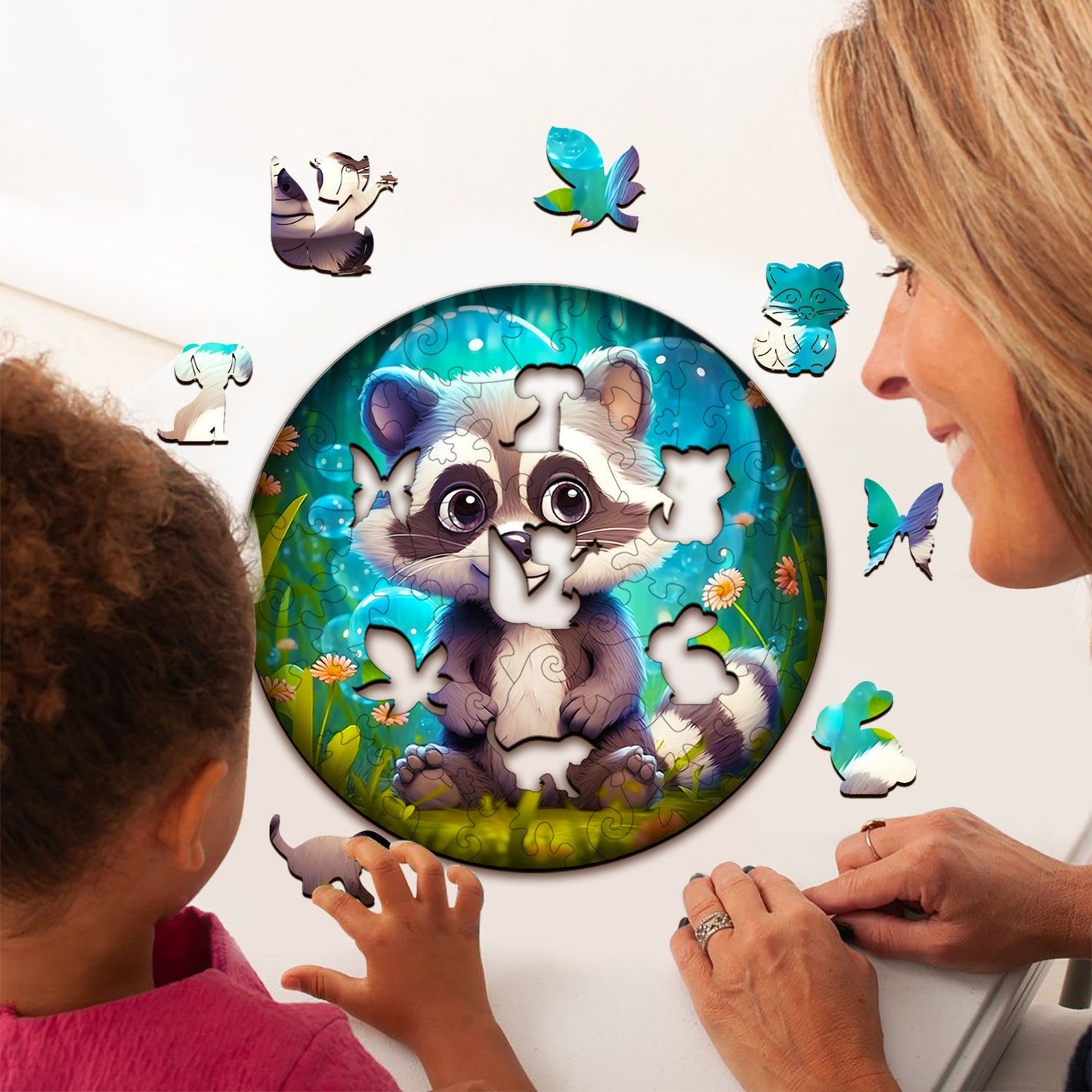 Wooden Jigsaw Puzzle for Kids - Cute Raccoon
