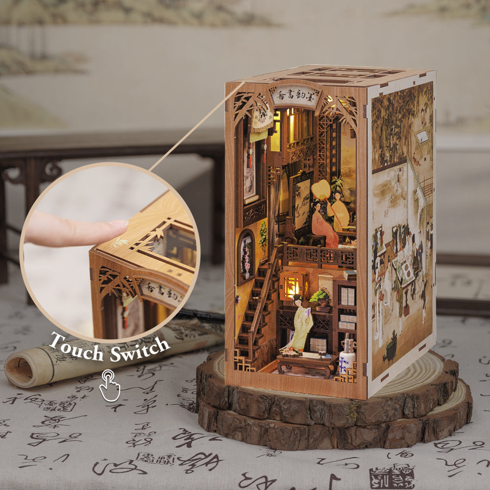 DIY Wooden Book Nook Kit Miniature Bookshelf Inserts(Ink Rhyme Bookstore)