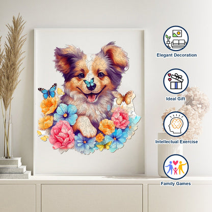 Butterfly Garden Sheltie - Wooden Jigsaw Puzzle