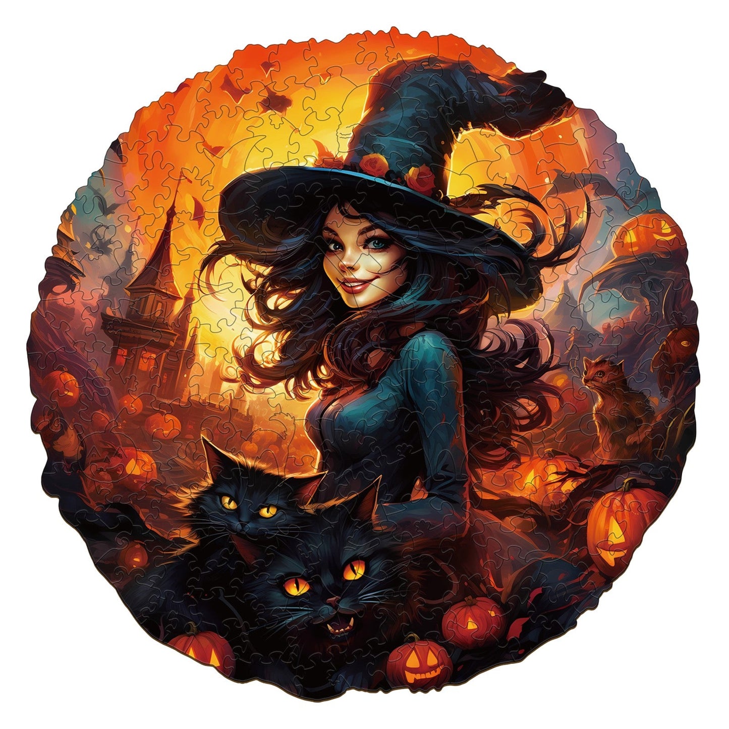 Witch and the Black Cat - Wooden Jigsaw Puzzle