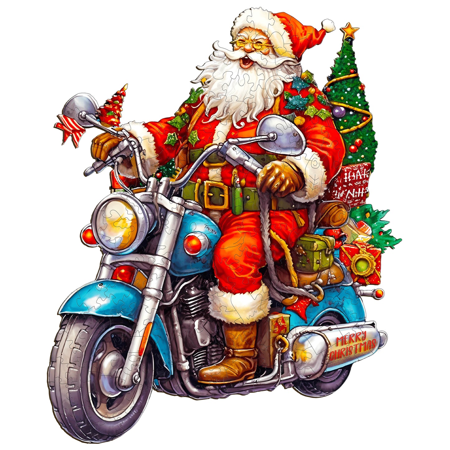 Santa Claus On His Motorcycle - Wooden Jigsaw Puzzle