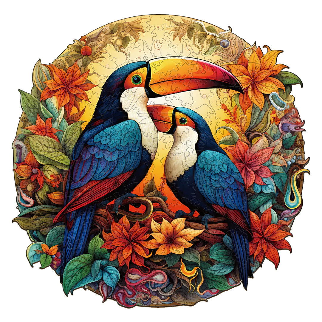 Flowers & Toucans  - Wooden Jigsaw Puzzle