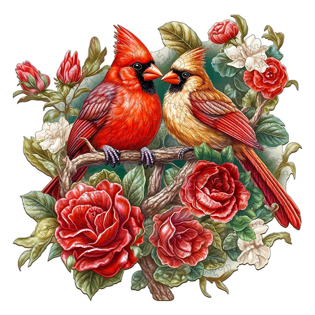 Flowers and Cardinals - Wooden Jigsaw Puzzle