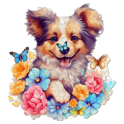 Butterfly Garden Sheltie - Wooden Jigsaw Puzzle