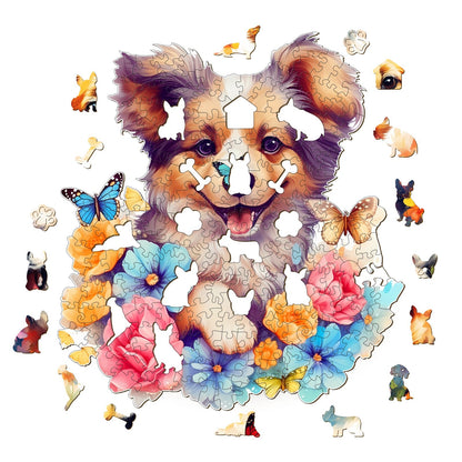 Butterfly Garden Sheltie - Wooden Jigsaw Puzzle