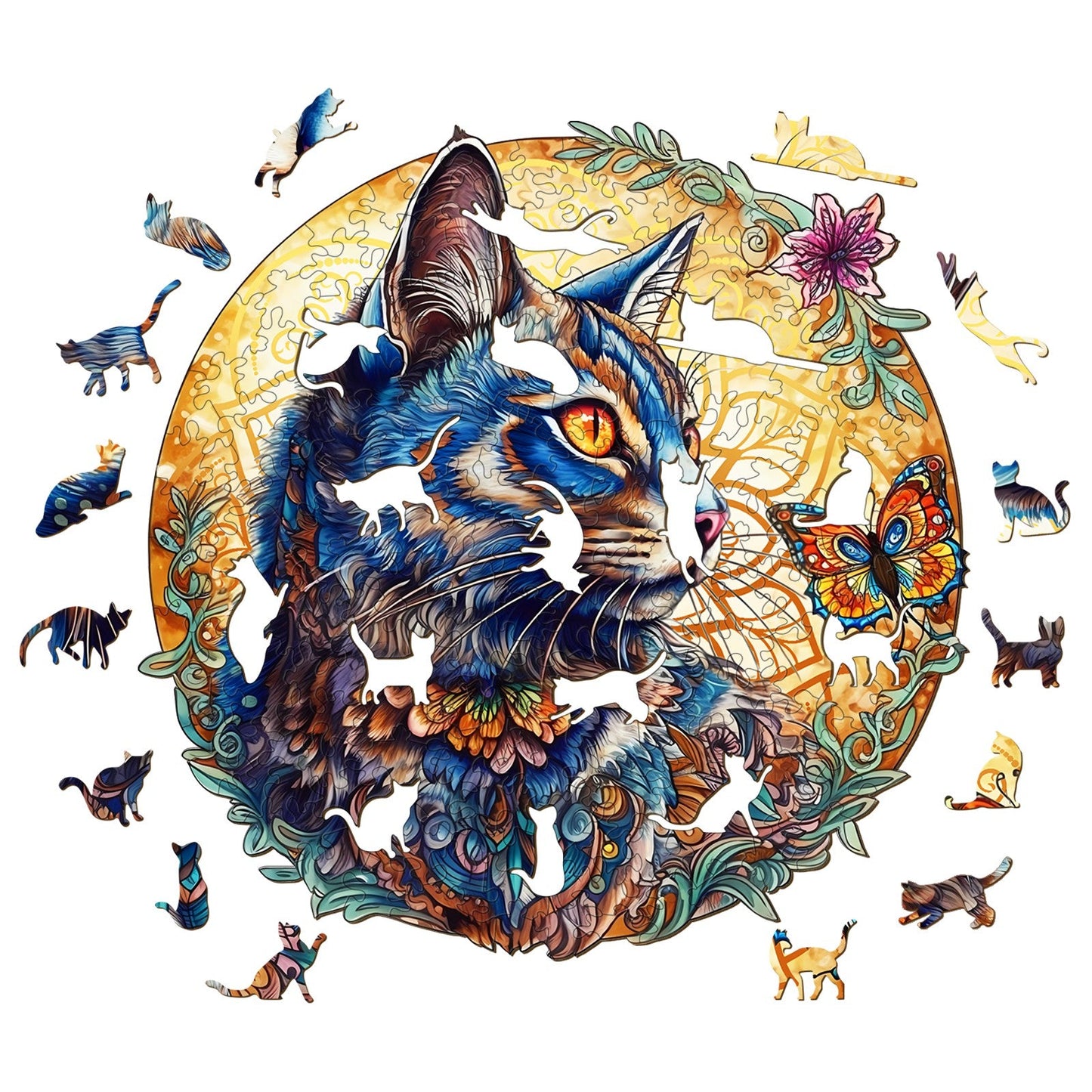 Cat & Butterfly - Wooden Jigsaw Puzzle