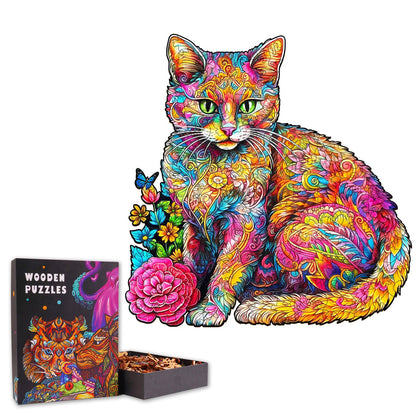 Cat & Flower - Wooden Jigsaw Puzzle