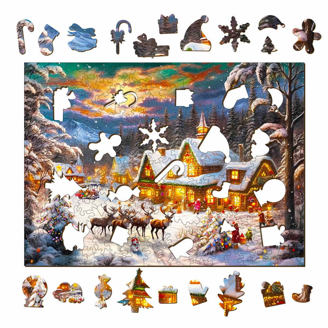 Christmas Snowy Night - Wooden Jigsaw Puzzle