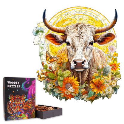 Cow and Flowers - Wooden Jigsaw Puzzle