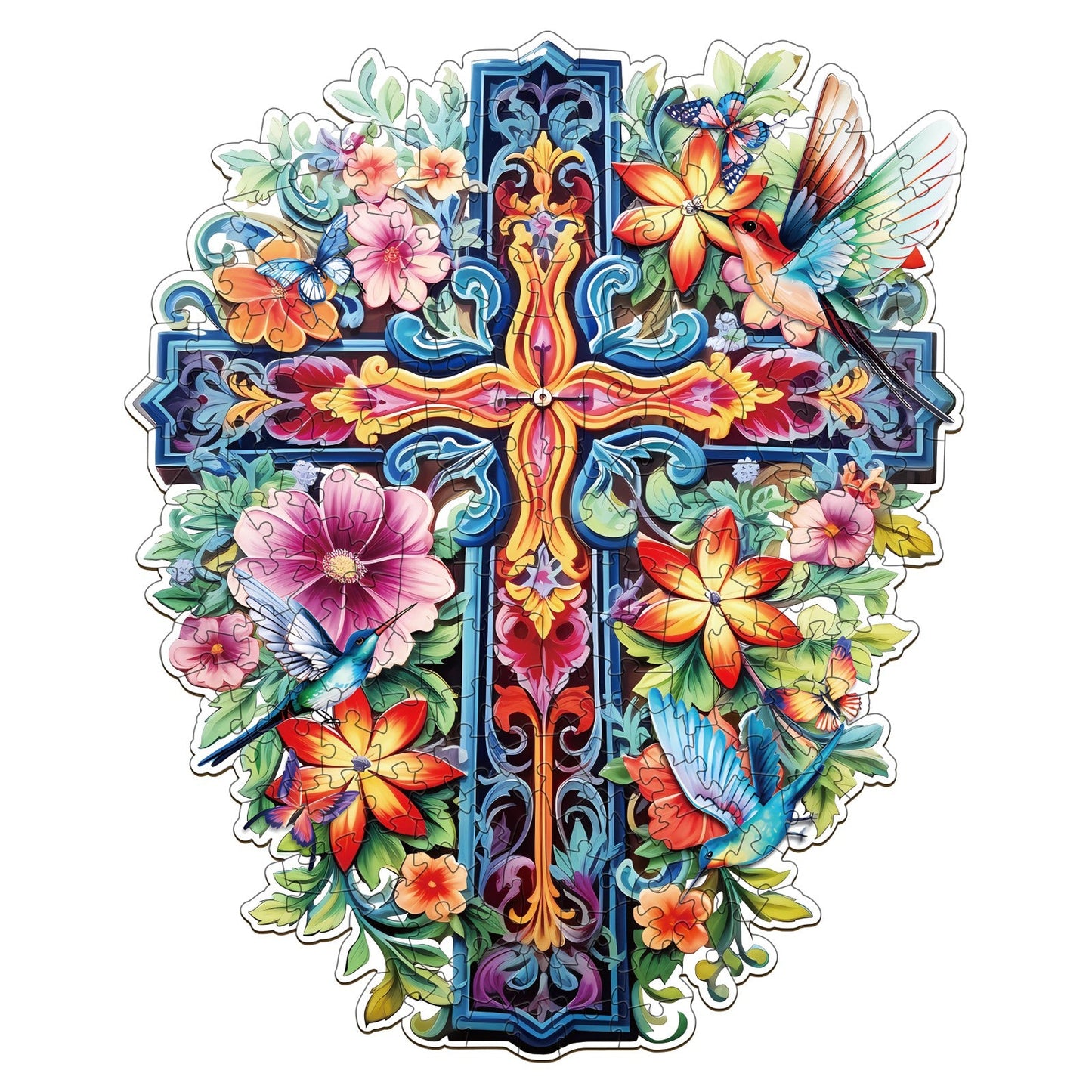 Cross & Flowers 2 - Wooden Jigsaw Puzzle