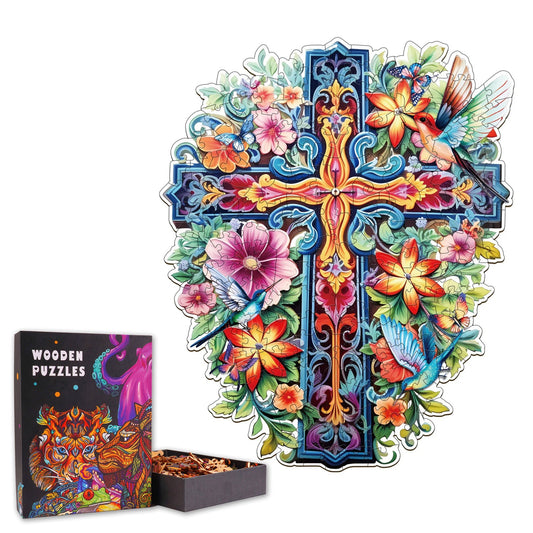 Cross & Flowers 2 - Wooden Jigsaw Puzzle