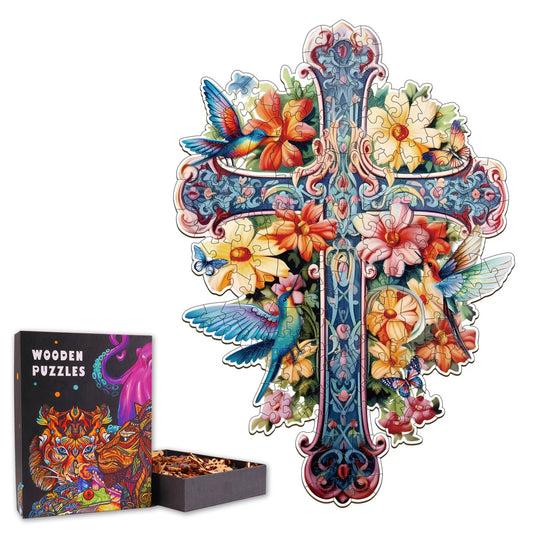 Cross & Flowers - Wooden Jigsaw Puzzle