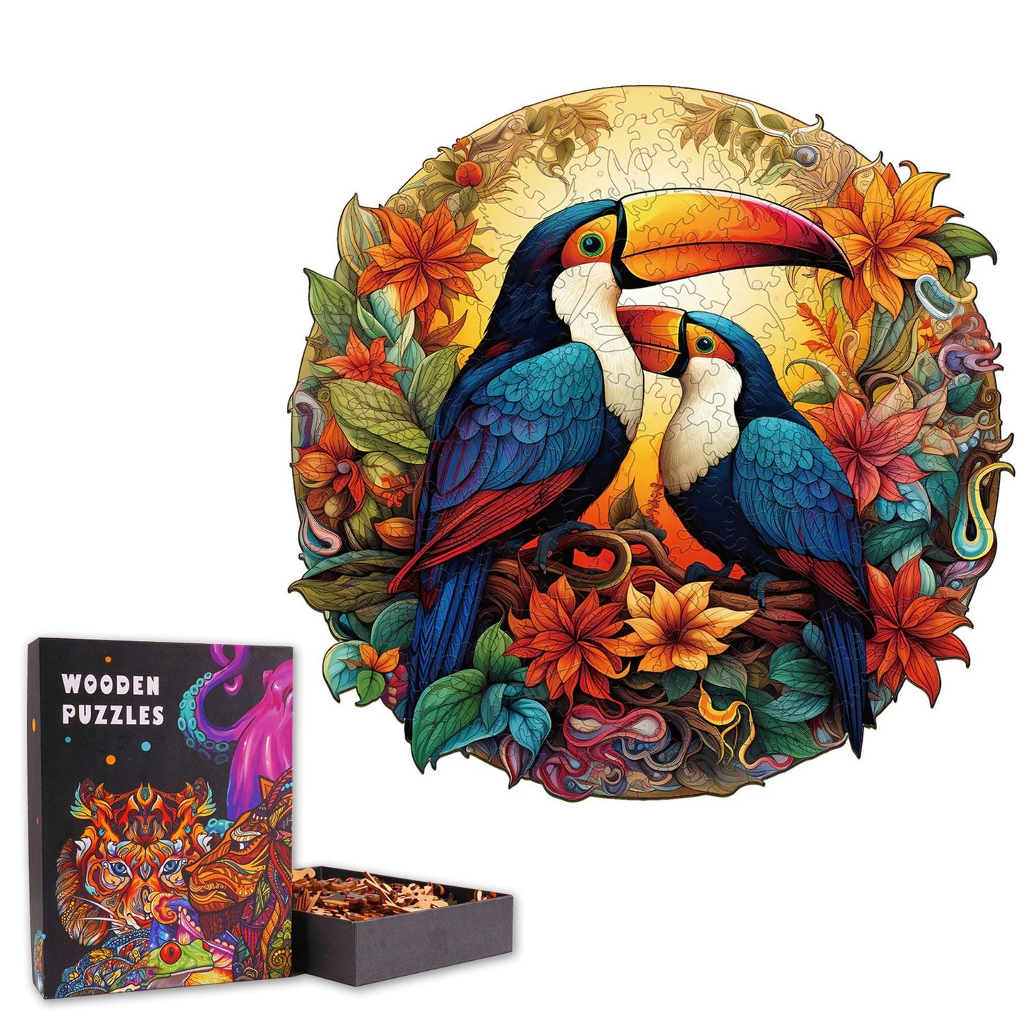 Flowers & Toucans  - Wooden Jigsaw Puzzle