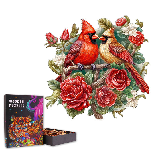 Flowers and Cardinals - Wooden Jigsaw Puzzle