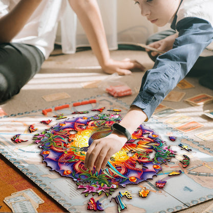 Flying Hummingbird & Mandala - Wooden Jigsaw Puzzle